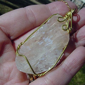 Peach Pink Quartz Pendant / Necklace Wire Wrapped Healing, Power Stone 12f103 image 4