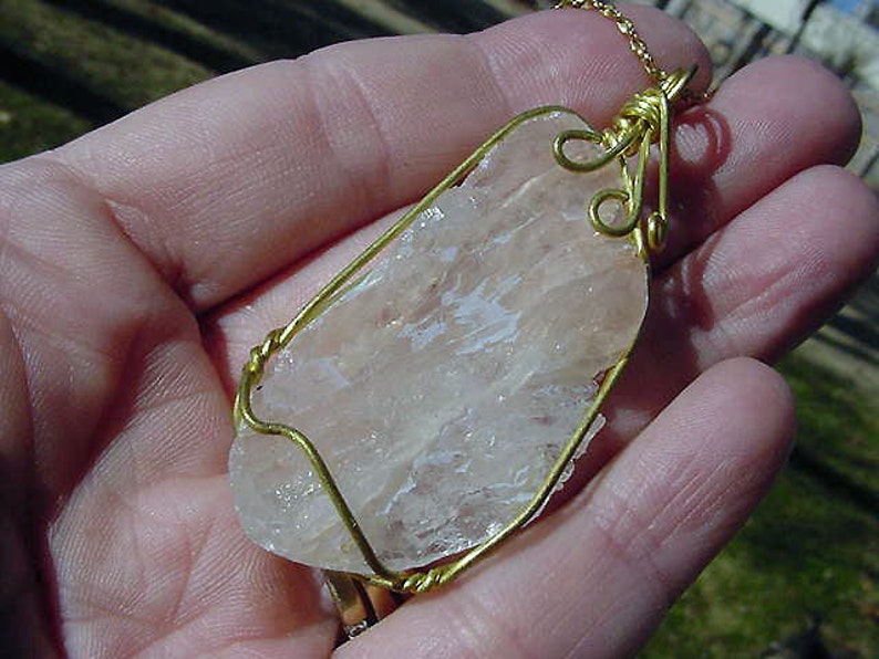 Peach Pink Quartz Pendant / Necklace Wire Wrapped Healing, Power Stone 12f103 image 4