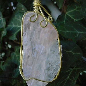 Peach Pink Quartz Pendant / Necklace Wire Wrapped Healing, Power Stone 12f103 image 1