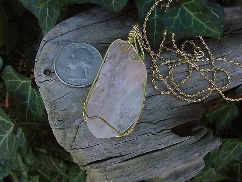 Peach Pink Quartz Pendant / Necklace Wire Wrapped Healing, Power Stone 12f103 image 3