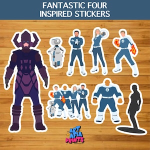 8 stuks op Fantastic Four geïnspireerde stickers | Fantastic Four The First Steps Inspired (fanart) | Stickers met Marvel-thema | IPerfect cadeau-idee
