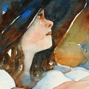 portrait painting of girl in watercolor Painting Girl Praying PRINT portrait Watercolor portrait painting 5x7 PRINT watercolor portrait