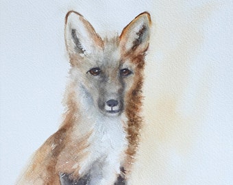Original Baby Fox Watercolor Painting: Nursery Animal Art (9x12)
