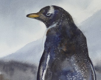Penguin Painting - Penguin ART PRINT- Gentoo Penguin painting- Christmas Painting