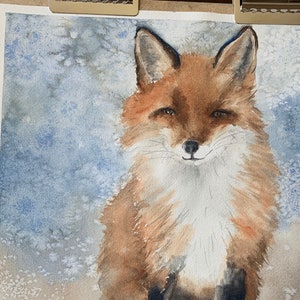 Original fox painting in watercolor-Original watercolor painting of Red Tailed fox painting rachelle levingston image 1