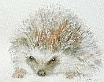 Hedgehog- Painting of Hedgehog- Art PRINT hedgehog- Print hedgehog- woodland nursery print-baby wall watercolor