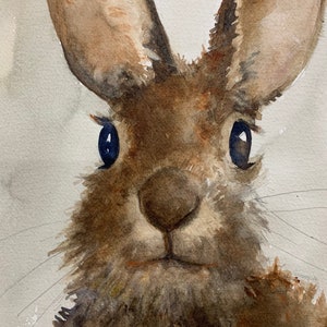 Original bunny painting in Watercolor Original Watercolor Painting of bunny- Brown Bunny Rabbit Painting