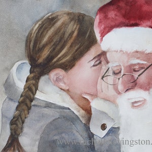 Watercolor Santa of Painting. PRINT of Santa holding girl Art For Christmas DECOR Santa Claus PRINT Santa wall art st nick image 1