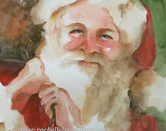 Santa art print Christmas Painting- Primitive Santa Wall hanging- Santa Wall Art