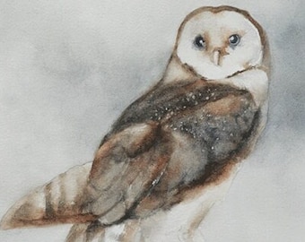 Watercolor Painting of owl- Owl PRINT- Halloween Owl Painting Large