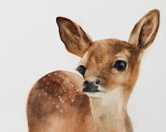 Watercolor fawn print- Watercolor deer painting deer nursery art print for nursery- peek a boo animal print of deer print