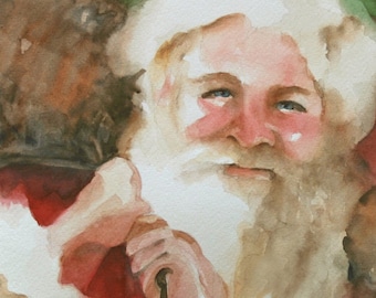 Watercolor Santa Painting. Santa Art for Christmas- Santa Claus PRINT Santa