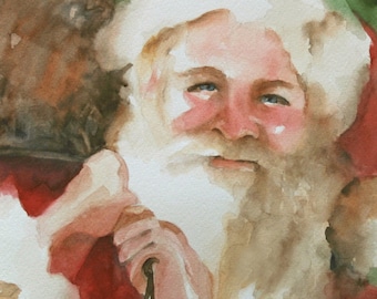 Christmas art SANTA Watercolor Santa painting- Christmas decoration Wall art for Christmas Decor Santa Claus PRINT of Santa Claus SALE 11x14