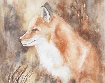 Fox painting of fox art PRINT- Woodland nursery art. Fox PRINT of fox. Watercolour painting fox nursery art print baby fox Owl set Halloween