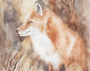 Fox Watercolor Painting: Woodland Nursery Art Print
