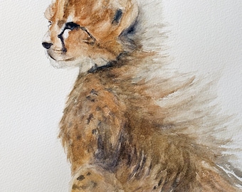Conjunto de impresiones de animales en acuarela: Pintura infantil de safari africano - Guepardo y elefante