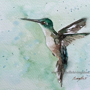 Watercolor PRINT of hummingbird from my original hummingbird painting Watercolor Hummingbird Bird PRINT Hummingbird Art brown emerald green image 1