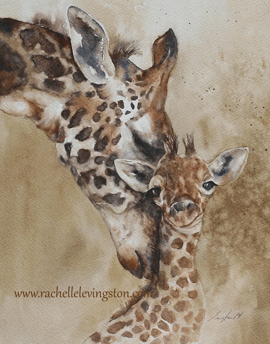 Toile aquarelle bébé girafe, 50 x 70 cm, impressions d'animaux de
