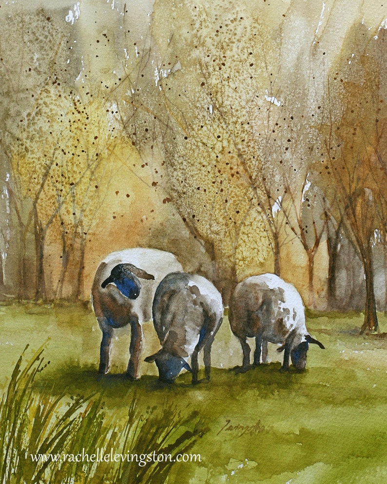 Fall Sheep painting Watercolor. Fall painting of sheep. Fall farm home decor image 1