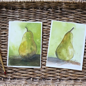 Original painting of pears in watercolor-Original watercolor pear painting- Original pear painting- SET of 2 original watercolor pears Green