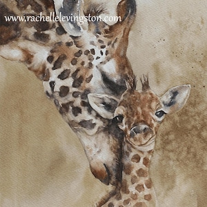 Gift for him father's day gift. Painting of Mom and baby giraffe painting. Baby Giraffe PRINT art giraffe Safari nursery art print African image 1