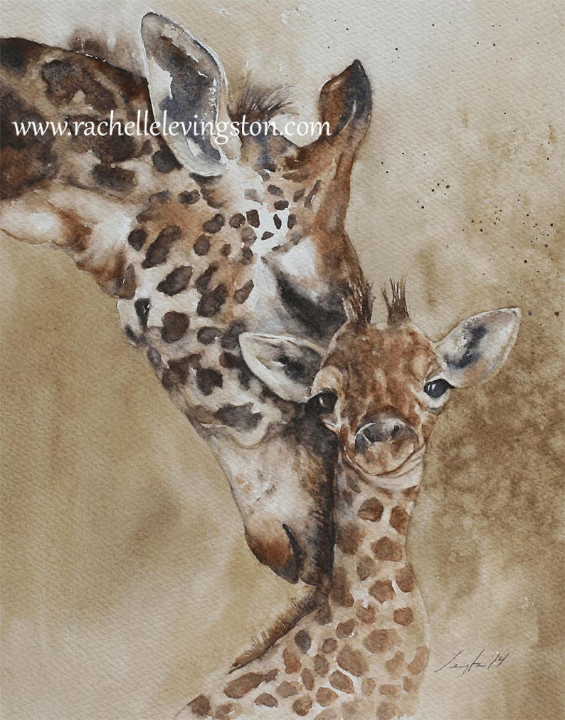 Gift for him father's day gift. Painting of Mom and baby giraffe painting. Baby Giraffe PRINT art giraffe Safari nursery art print African image 1