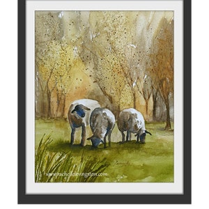 Fall landscape painting fall art PRINT fall decor fall decoration sheep painting sheep animal watercolor farm lamb painting lamb YOU PICK image 4