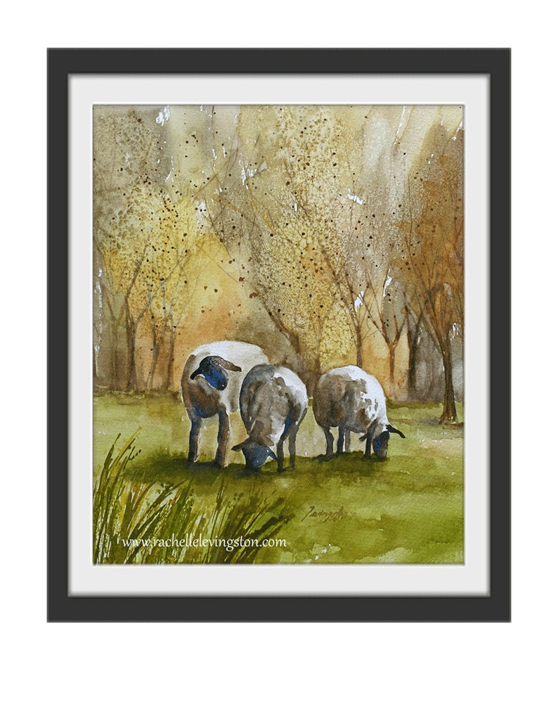 Fall landscape painting fall art PRINT fall decor fall decoration sheep painting sheep animal watercolor farm lamb painting lamb YOU PICK image 4