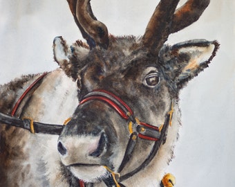 Reindeer painting- Watercolor Christmas Print: Holiday Art