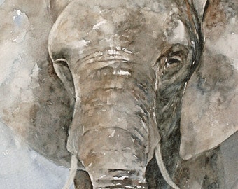 Realistic Elephant Painting- Elephant PRINT Art Watercolor painting of Elephant- African wall hanging- for him SET of African paintings