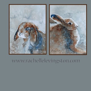 Bunny watercolor painting of bunny PRINT SET Easter art print Easter decor easter nursery art nursery decor. Brown bunny You Pick Size