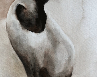 Watercolor Cat PAINTING Siamese cat print for halloween decor Siamese Kitten Fall Paintings YOU PICK