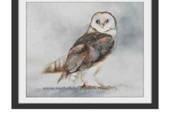 Watercolor painting owl PRINT owl Painting of owl painting-halloween decor Large barn owl nursery art