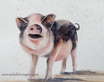 Three little pigs. Nursery rhyme room decor. Pig painting of pig. PRINT. Pig art print. farm theme.  animal painting this little piggie