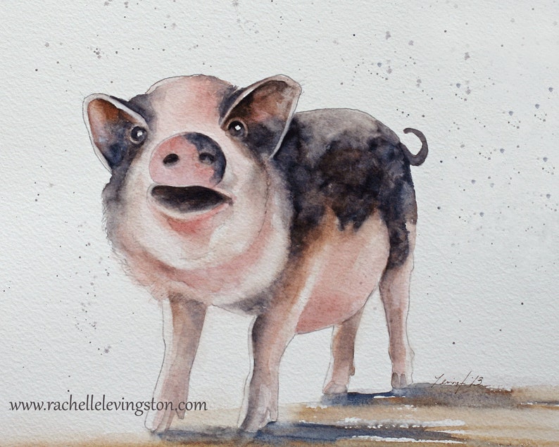 Three little pigs. Nursery rhyme room decor. Pig painting of pig. PRINT. Pig art print. farm theme. animal painting this little piggie image 1