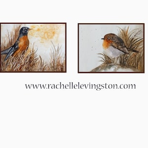 Robin Watercolor Art Print Set: Fall Bird Painting Home Decor