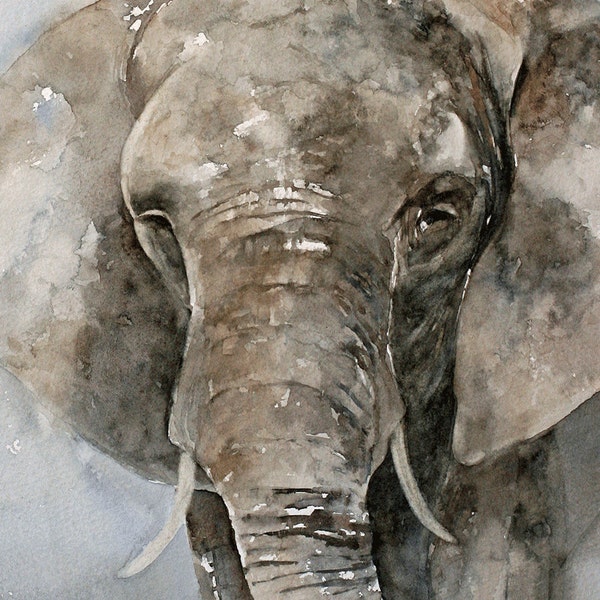 Watercolor Elephant Painting: Large Animal Wall Art PRINT