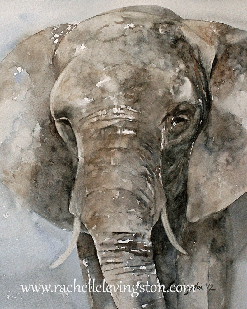 Watercolor Elephant painting Elephant PRINT Large PRINT elephant Giraffe print from my original Watercolor Painting of a Giraffe image 1