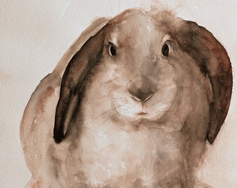 Easter bunny print- Watercolor Bunny painting- Watercolor painting of easter bunny- Brown Easter bunny art print