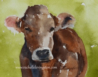 Art Print of cow. Watercolor painting of Cow print painting nursery art PRINT boy wall art nursery decor from original cow painting brown