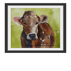 Brown Cow PRINT. Folk art painting of cow. for him fathers gift. Watercolor cow painting. Watercolor animal painting. farmhouse decor image 4