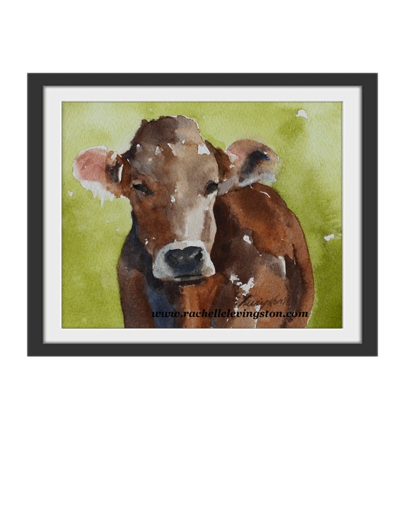 Brown Cow PRINT. Folk art painting of cow. for him fathers gift. Watercolor cow painting. Watercolor animal painting. farmhouse decor image 4