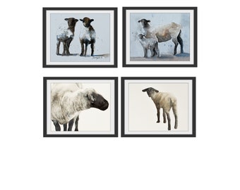 Watercolor Sheep Art Print Set: Lamb Nursery Painting