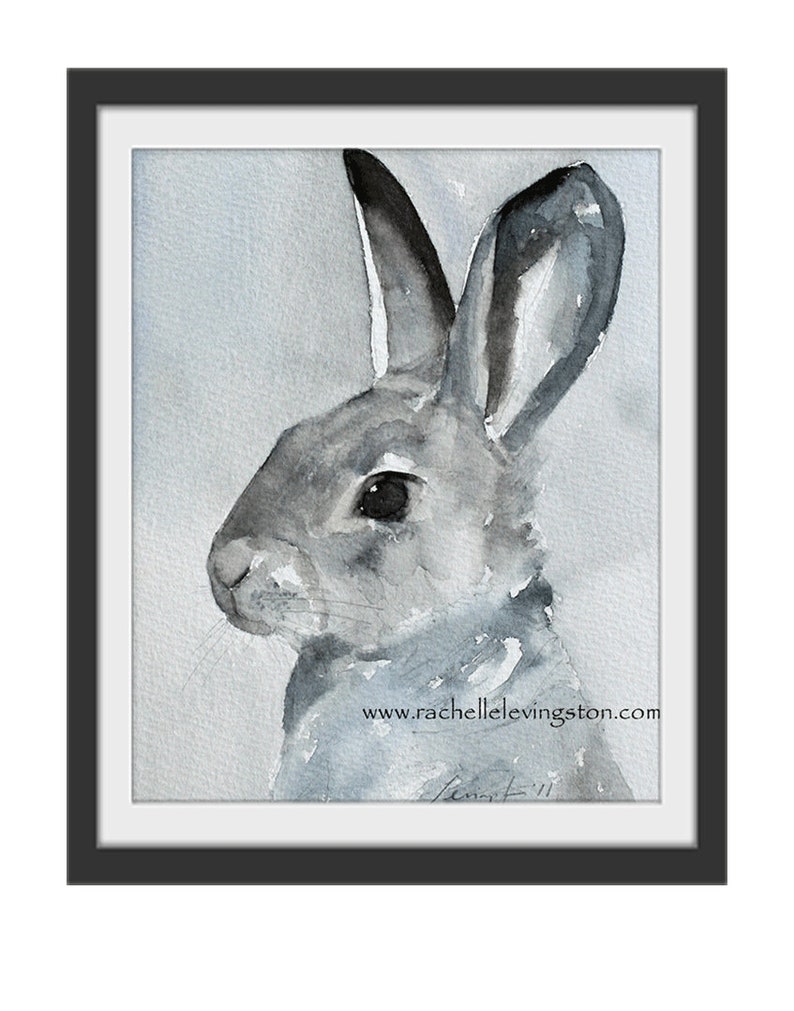 Easter bunny painting in Watercolor Painting of Gray Bunny Easter bunny decor Realistic bunny painting Farmhouse Easter art Print image 5