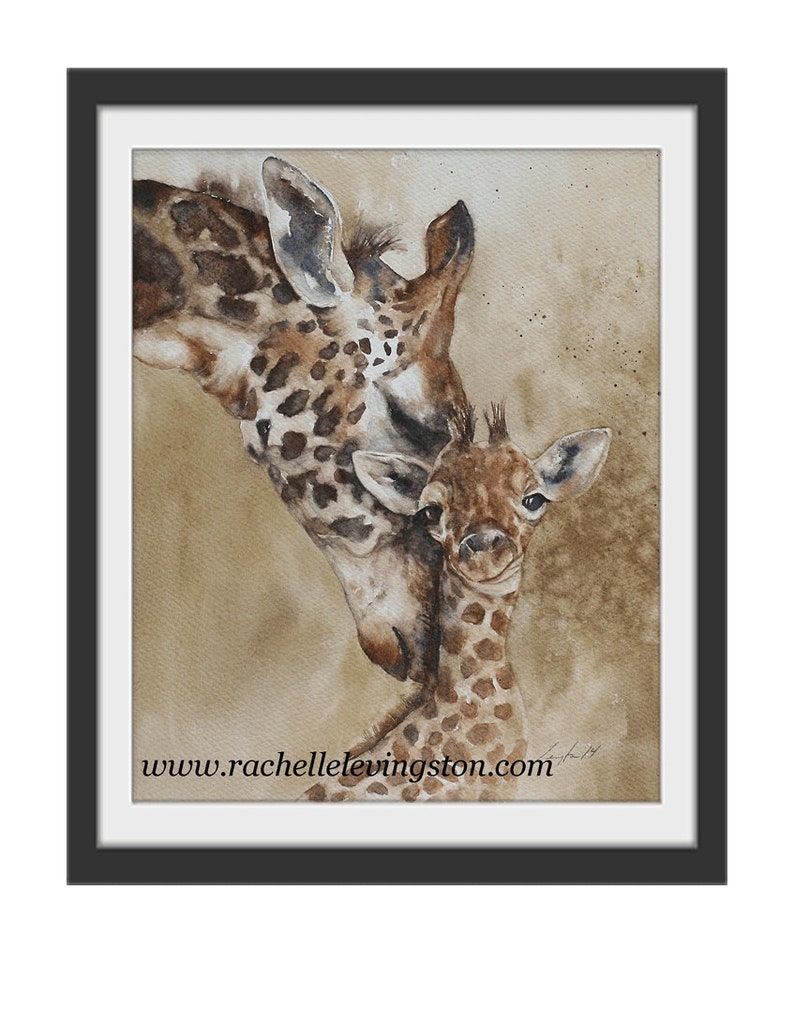 Gift for him father's day gift. Painting of Mom and baby giraffe painting. Baby Giraffe PRINT art giraffe Safari nursery art print African image 2