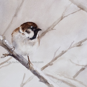 Watercolor chickadee painting CHICKADEE PRINT Watercolor Winter Bird print of Bird on branch image 1