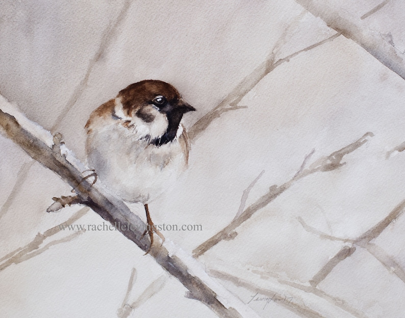 Watercolor chickadee painting CHICKADEE PRINT Watercolor Winter Bird print of Bird on branch image 1