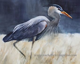 Watercolor Heron Painting- Watercolor painting of HERON- PRINT of Heron-Great Blue Heron ART Print