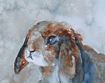 Watercolor bunny painting. Brown Bunny PRINT. Bunny painting SET. Painting of brown bunny EASTER Art Print