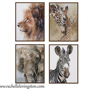 REALISTIC Watercolor African Animal painting Set Watercolor elephant PRINT set for nursery WATERCOLOR Elephant painting lion zebra giraffe image 2
